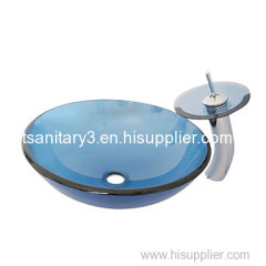 tempered glass basin with waterfall mixer porcelain vessel sink
