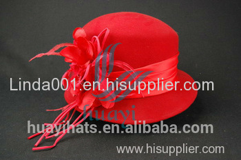 Hot sale women's red wool felt cloche hat with flower decoration