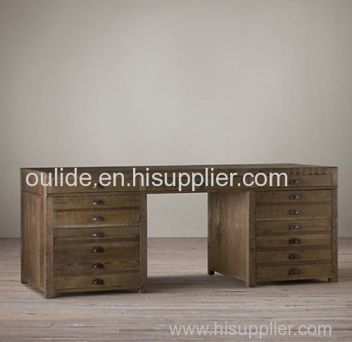 KD fir desk with seven drawers