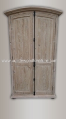 Chinese fir two-doors wardrobe with the top of the arc