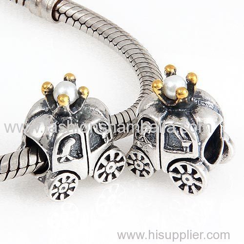 Each European style sterling silver Gold Plated Royal Carriage with White Pearl Charm Beads are made by high skilled wor