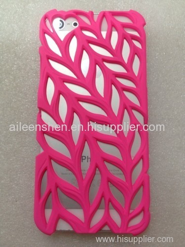PC material cell phone case for Iphone4S (smooth surface leather olive branch style pink color)