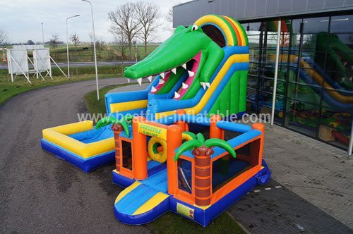 Amusing giant inflatable crocodile slide