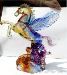 liu li manufacturer crystal colored glaze flying horse craft for hotel bank decoration