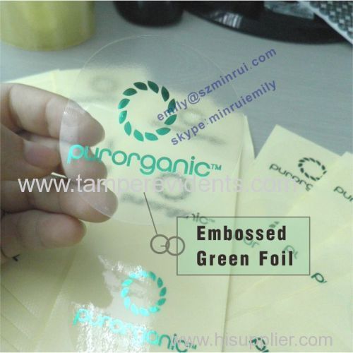 Custom Transparent Labels Embossed With Shiny Green Foil Embossed Round Clear Labels Stamped With Green Foil for Package