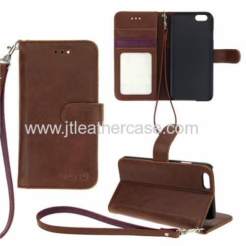 2014 Hot selling Brown leather wallet phone case cover for iphone6 PU