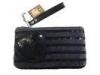 Reusable Jucy Navy Velet Fabric Wallet Bag With Sequin Lines, Plastic Zipper