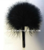 Short handle black turkey feather powder brush
