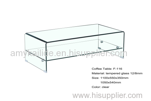 double layer tempered bent coffee table