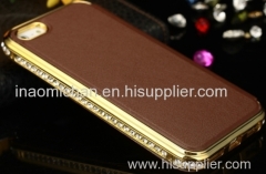 Metal Bumper With Rhinestone Inlaid PU Leather Case for iPhone5/5S