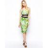 Green Two Piece Halter Womens Suit Dress , Jungle Pattern Slim Vest Skirt