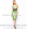 Green Two Piece Halter Womens Suit Dress , Jungle Pattern Slim Vest Skirt