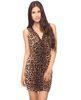 Summer Surplice Short Slim Girls Leopard Print Dress with Deep V Back