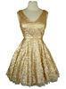 Custom Gold Sequins Pinup V Neck Ladies Cocktail Dresses with Bowknot