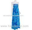Western Style Silk Floral Print Strapless Womens Party Dresses with Sequin , Blue
