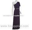 Plum Chiffon Ruffle Evening Party Dresses Belted , One Shoulder Floor Length Skirt