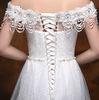 Off Shoulder Beaded Appliques wedding dress with long trains for Girls / Womens