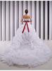 Winter Sweep Train puffy wedding dresses with Red belt , high end tulle wedding gowns