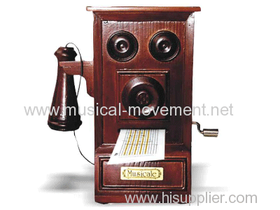 WOODEN ROBOT TELEPHONE BOOTH MUSIC BOX PAPER HAND MUSIC BOX MOVEMENT DIY SONGS