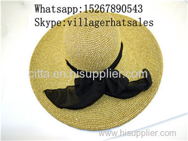 VG-WB017Lady's Big Brim straw hat in braid on top strip on brim suitable for summer outing