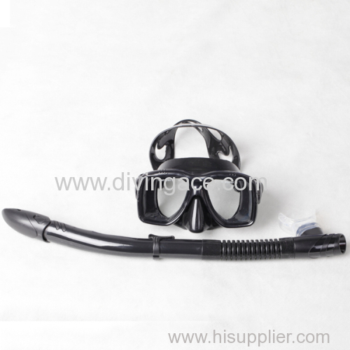 Tempered glass lens silicone diving mask and snorkel set