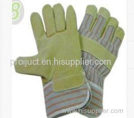 Cut Resistance Grain Pig Skin Leather Gloves with Grey - Red - Orange Striped Cotton Back