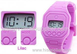 245 * 34 * 7mm Super Slim Silicone Rubber Bracelet Lilac Ultra Thin Digital Watch