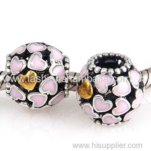 Sterling Silver Gold Plated Abundance of Love with Pink Enamel Beads