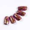 Noble Pulple Painting Salon Fake Nails Glod Flower Glitter Fake Fingernails