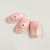 Salon Girls Pink Short 3D Fake Nails Flower Printing For Nail Beauty