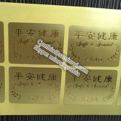 Customize Self Adhesive Rounded Corner Hot Gold Foil Stamped Stickers 