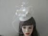 Comfortable Small White Ladies Fascinator Hats Bridal Headwear , Sinamay Stripe