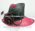 Satin Rose Sinamay Ladies Hats Church Red / Burgendy With Feather Trim