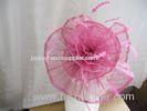 Pink Ladies Fascinator Hats For Wedding Pleated Sinamay With Feather Trim