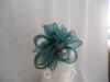 Wedding Turquoise Ladies Fascinator Hats Sinamay Bow With Guinea Fowl Feathers
