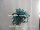 Wedding Turquoise Ladies Fascinator Hats Sinamay Bow With Guinea Fowl Feathers