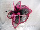 Black / Fuchsia Ladies Fascinator Hats Color Sinamay Feathers For Special Occasion