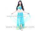 Light Blue Chiffon Spandex Belly Dance Performance Costumes with imitated silk embroidery
