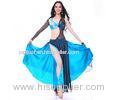 Light Blue Fluffy Lace Tribal Belly Dance Costume India Style Two Color Mixing