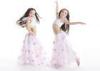 Girls Mesh Belly Dancer Costume Kids , top + skirt Pink Flower With White Back