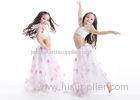 Girls Mesh Belly Dancer Costume Kids , top + skirt Pink Flower With White Back