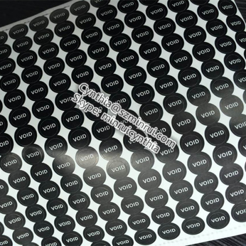 Custom Tiny Round black and white Destructible Vinyl Warranty Security VOID Adhesive Sticker Label 