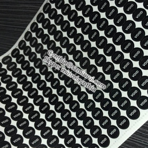 Custom Tiny Round black and white Destructible Vinyl Warranty Security VOID Adhesive Sticker Label 