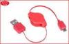 Red Flat PU USB To Micro USB Two Way Retractable Cable 0.8*2.4 mm