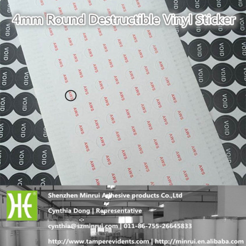 Custom 4mm Round Self Adhesive Destructible Vinyl Sticker label