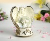 POLYRESIN SILVER ANGEL LOVE WIND UP MUSIC WATER GLOBE