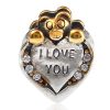 Sterling Silver Gold Plated I Love You Heart Care Bear Beads with CZ Stone