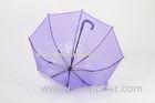 Purple Girls PVC Clear Plastic Umbrella Dome With J Shape And Hand Open