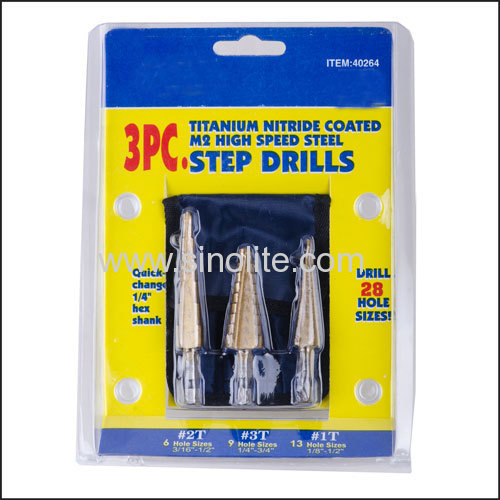 3pcs/set quick shank Step Drill titanium coated size 1/8"-1/2" 1/4"-3/4" 3/16"-1/2"