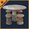 Red Marble Garden Ornaments For Decoration With Round Table , Hand Carved